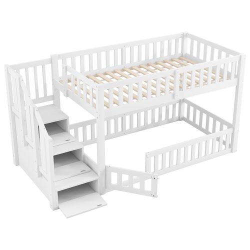Lit Superposé Enfant 90x200 Cm, échelle, Rangement, Deux Lits Séparés,pratique Et Moderne, Blanc