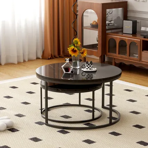 Tables Basses Gigognes - Lot De 2 -Tables D’appoint Emboîtables -Scandinave - Antiderrapants -Noir