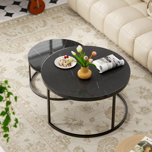 Tables Basses Gigognes - Lot De 2 -Tables D’appoint Emboîtables -Scandinave - Antiderrapants -Noir