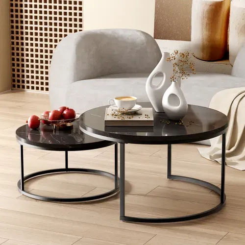 Tables Basses Gigognes - Lot De 2 -Tables D’appoint Emboîtables -Scandinave - Antiderrapants -Noir