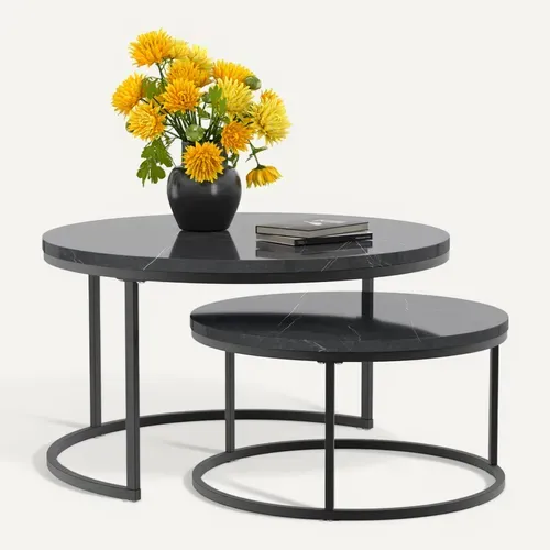 Tables Basses Gigognes - Lot De 2 -Tables D’appoint Emboîtables -Scandinave - Antiderrapants -Noir