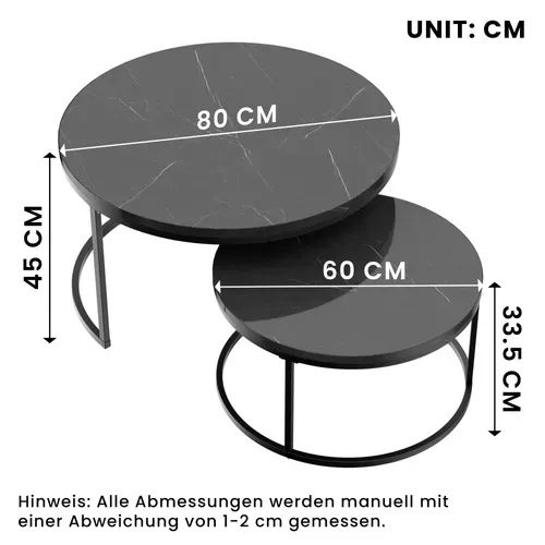Tables Basses Gigognes - Lot De 2 -Tables D’appoint Emboîtables -Scandinave - Antiderrapants -Noir