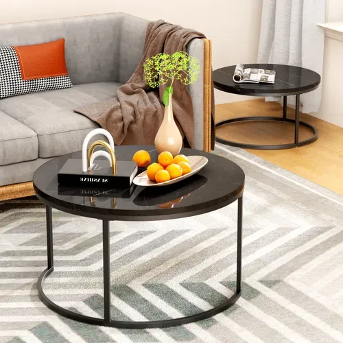 Tables Basses Gigognes - Lot De 2 -Tables D’appoint Emboîtables -Scandinave - Antiderrapants -Noir