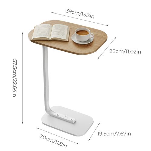 Table de canapé -Table d’appoint compacte - Plateau en bois - Structure Métal -Naturel+Blanc