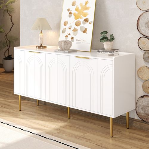 Buffet Moderne Simple Avec Grand Rangement - Meuble De Salon - Blanc