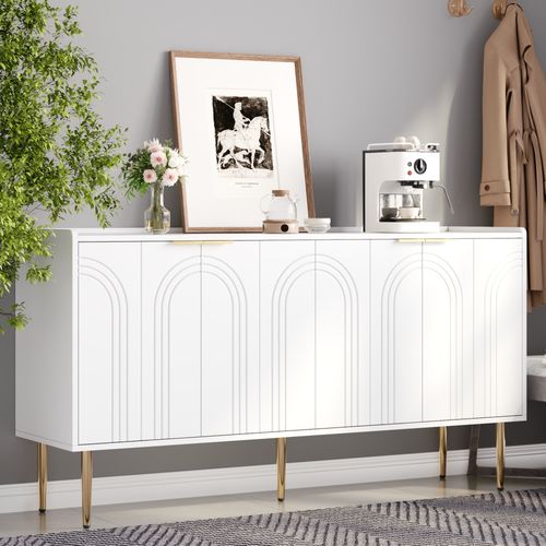Buffet Moderne Simple Avec Grand Rangement - Meuble De Salon - Blanc