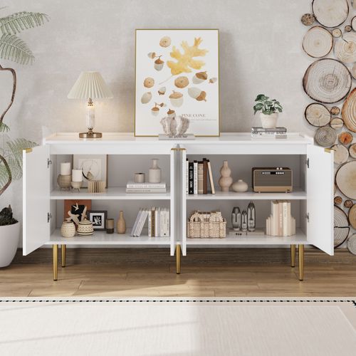 Buffet Moderne Simple Avec Grand Rangement - Meuble De Salon - Blanc