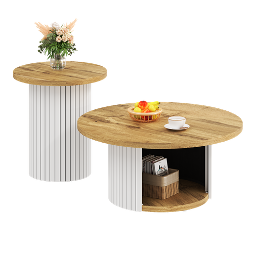 Table Basse - Lot De 2 Tables Gigognes - Avec Rangement - Mdf - Bois Naturel