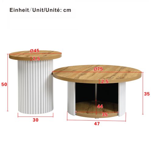 Table Basse - Lot De 2 Tables Gigognes - Avec Rangement - Mdf - Bois Naturel