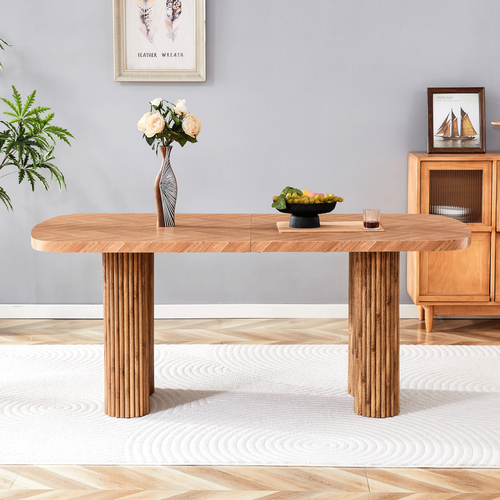 Table De Salle à Manger Avec Piètement Arche - Pour Salle à Manger Ou Bureau - En Mdf - Naturel
