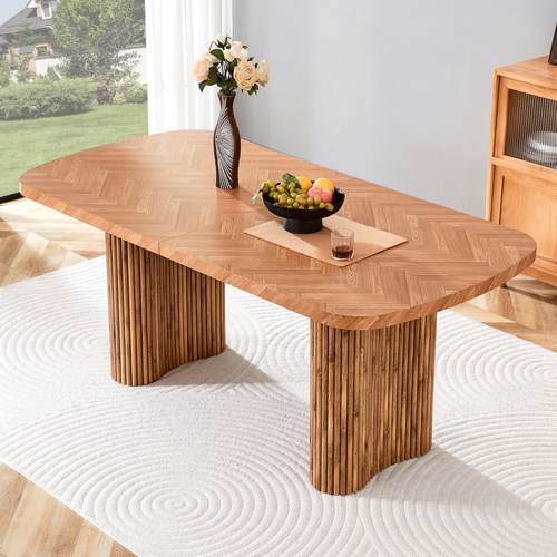 Table De Salle à Manger Avec Piètement Arche - Pour Salle à Manger Ou Bureau - En Mdf - Naturel