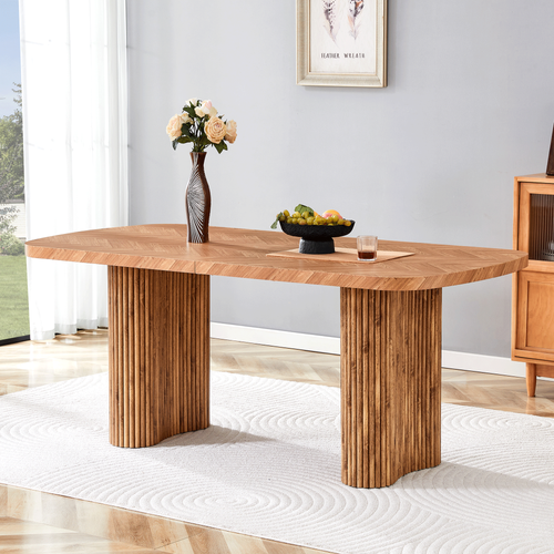 Table De Salle à Manger Avec Piètement Arche - Pour Salle à Manger Ou Bureau - En Mdf - Naturel