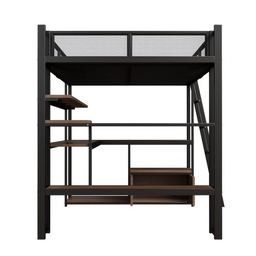 Lit Mezzanine 140x200,lit Ado Avec Bureau Et LED Intégrée,garde-corps Sécurisé,structure Stable,noir