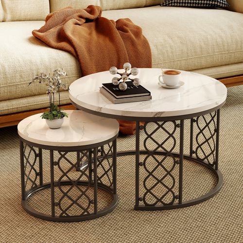 Tables Basses Gigognes - Lot De 2 - Design Moderne - Facile à entretenir - Moderne - Blanc Et Noir