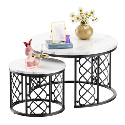 Tables Basses Gigognes - Lot De 2 - Design Moderne - Facile à entretenir - Moderne - Blanc Et Noir