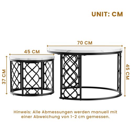 Tables Basses Gigognes - Lot De 2 - Design Moderne - Facile à entretenir - Moderne - Blanc Et Noir