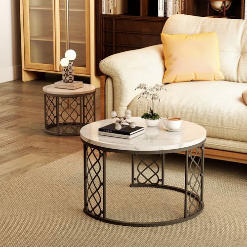 Tables Basses Gigognes - Lot De 2 - Design Moderne - Facile à entretenir - Moderne - Blanc Et Noir