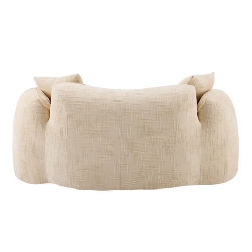 Canapé 2 Places - Design Arrondi - Accoudoirs - Assise Moelleuse - Coussins - Tissu Chenille - Beige