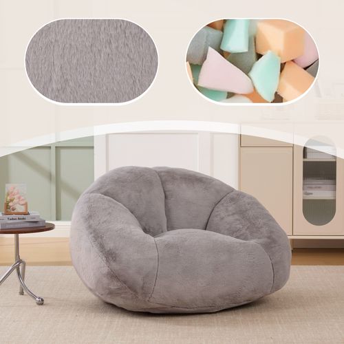 Fauteuil Pouf Bean Bag Avec Garnissage Mémoire De Forme - Tissu Velours Peluche - Gris Clair