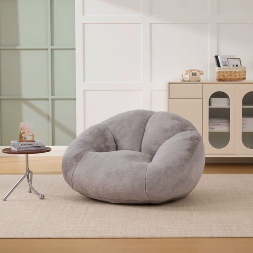 Fauteuil Pouf Bean Bag Avec Garnissage Mémoire De Forme - Tissu Velours Peluche - Gris Clair