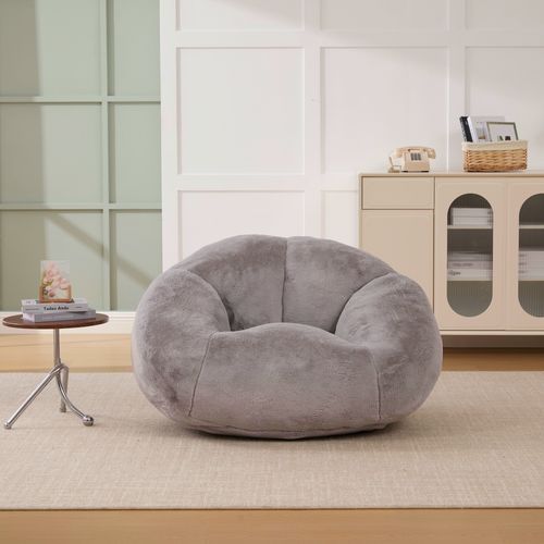 Fauteuil Pouf Bean Bag Avec Garnissage Mémoire De Forme - Tissu Velours Peluche - Gris Clair