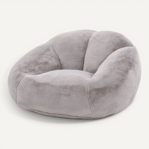 Fauteuil Pouf Bean Bag Avec Garnissage Mémoire De Forme - Tissu Velours Peluche - Gris Clair