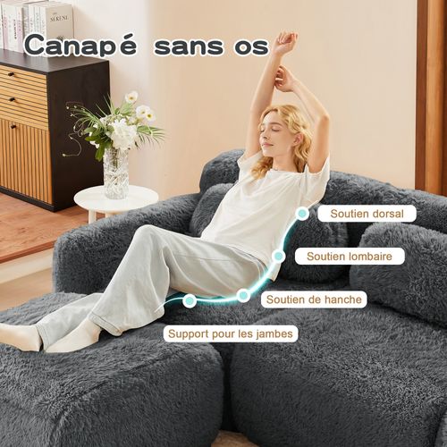 Canapé Compressé - Modulable - 2 Places - Base Antidérapante - Transport Facile - Peluche - Gris