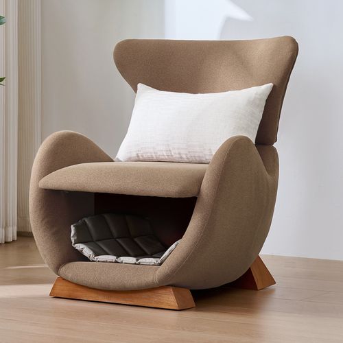 Fauteuil Fixe Avec Niche Sous L’assise, Tissu Anti-griffures, Contemporain, Marron