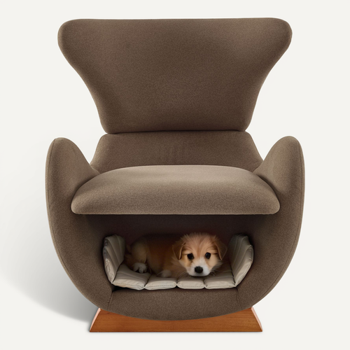 Fauteuil Fixe Avec Niche Sous L’assise, Tissu Anti-griffures, Contemporain, Marron