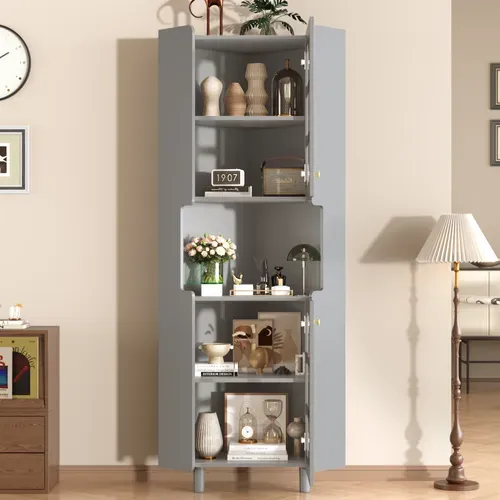 Armoire D'angle - Meuble D'entrée Avec Éclairage LED Et Rangement Pratique - Design Moderne - Gris