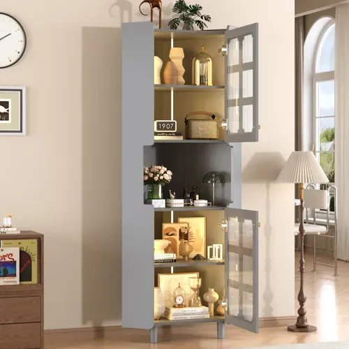 Armoire D'angle - Meuble D'entrée Avec Éclairage LED Et Rangement Pratique - Design Moderne - Gris