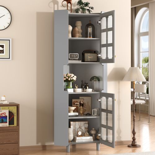 Armoire D'angle - Meuble D'entrée Avec Éclairage LED Et Rangement Pratique - Design Moderne - Gris