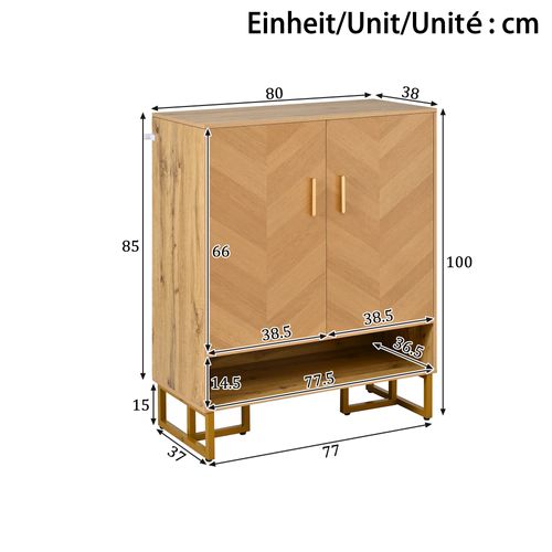 Meuble à Chaussures - Étroit D’entrée Avec Étagères Ouvertes - Pieds Métal Doré - Naturel