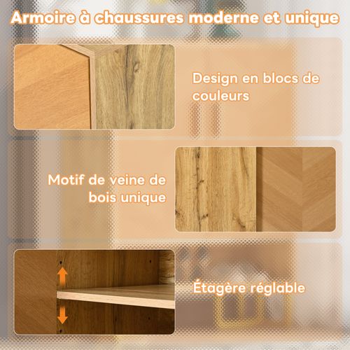Meuble à Chaussures - Étroit D’entrée Avec Étagères Ouvertes - Pieds Métal Doré - Naturel