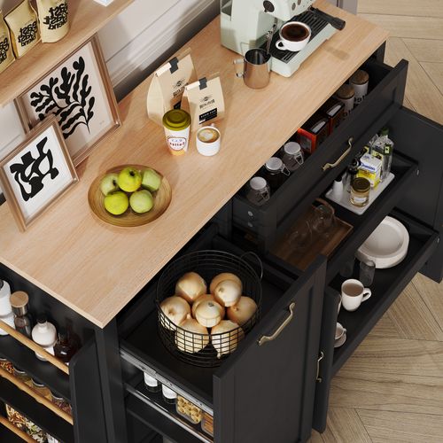 Buffet Moderne Avec 3 Portes Et 1 Tiroir, étagères Coulissantes, Pour Salon Ou Cuisine, Noir