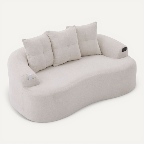 Canapé Compressé 2 Places En Chenille Avec Coussins Épais Et 3 Coussins Décoratifs-beige