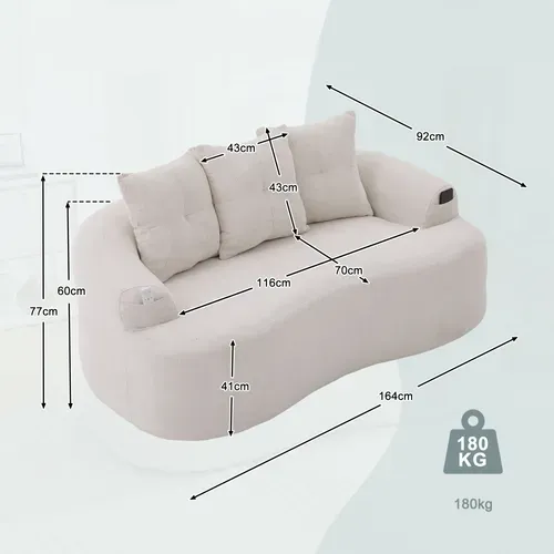 Canapé Compressé 2 Places En Chenille Avec Coussins Épais Et 3 Coussins Décoratifs-beige