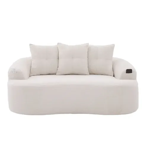Canapé Compressé 2 Places En Chenille Avec Coussins Épais Et 3 Coussins Décoratifs-beige