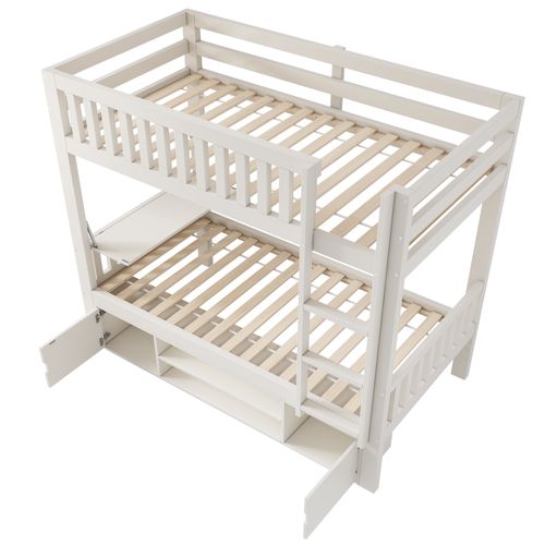 Lit Superposé Enfant 90 X 200 Cm Et 90 X 200 Cm,lit Double Avec Table Rabattable Et Rangements,blanc