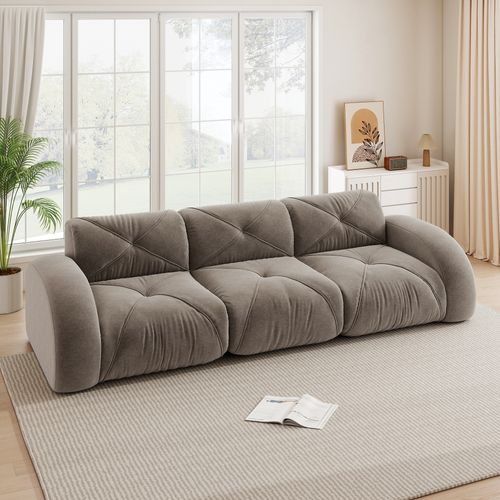 Canapé Compressé - Canapé Modulaire - 3 Places - Tissu Chenille Antidérapant - Confortable - Marron