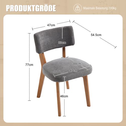 Lot De 2 Chaises De Salle à Manger, Dossier Ergonomique, Assise Rembourrée, Bois Gris