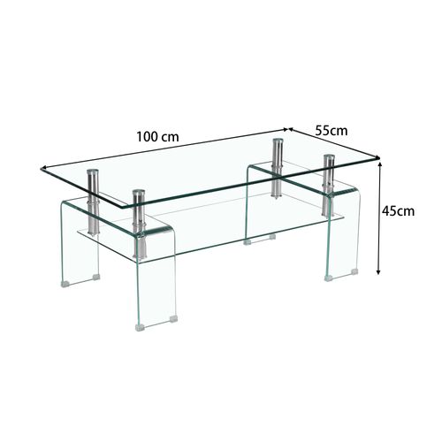 Table Basse, 2 Plateaux En Verre Trempé Pour Salon, Pratique Et Stable, Moderne,transparent