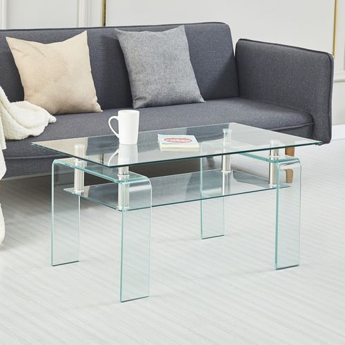 Table Basse, 2 Plateaux En Verre Trempé Pour Salon, Pratique Et Stable, Moderne,transparent