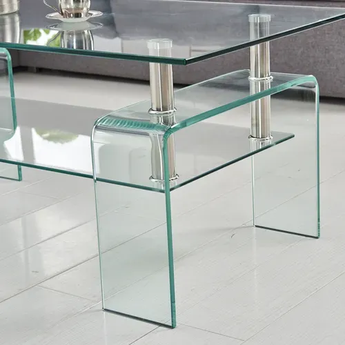 Table Basse, 2 Plateaux En Verre Trempé Pour Salon, Pratique Et Stable, Moderne,transparent