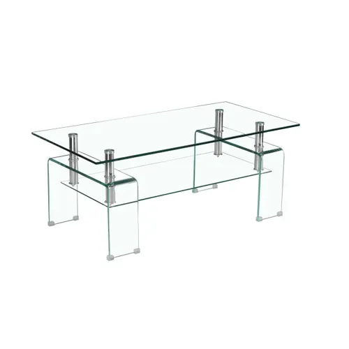 Table Basse, 2 Plateaux En Verre Trempé Pour Salon, Pratique Et Stable, Moderne,transparent