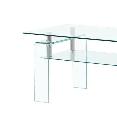 Table Basse, 2 Plateaux En Verre Trempé Pour Salon, Pratique Et Stable, Moderne,transparent