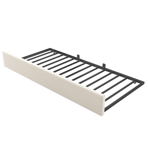 Lit Gigogne 90x200 Cm Et 90x190 Cm, Lit Double, Forme L, Velours, Tête Couronne, Beige