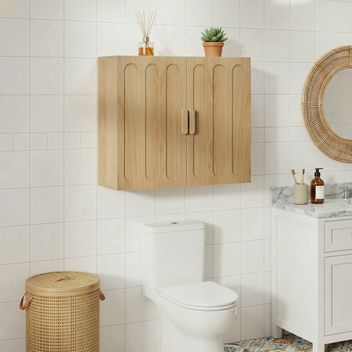 Armoire Murale Salle De Bain, 2 Portes, étagères Réglables, Design Moderne, Chêne
