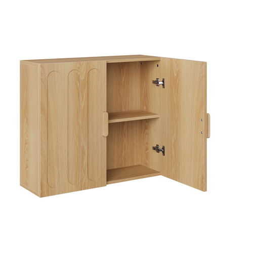 Armoire Murale Salle De Bain, 2 Portes, étagères Réglables, Design Moderne, Chêne