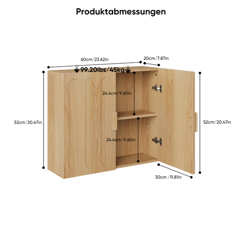Armoire Murale Salle De Bain, 2 Portes, étagères Réglables, Design Moderne, Chêne